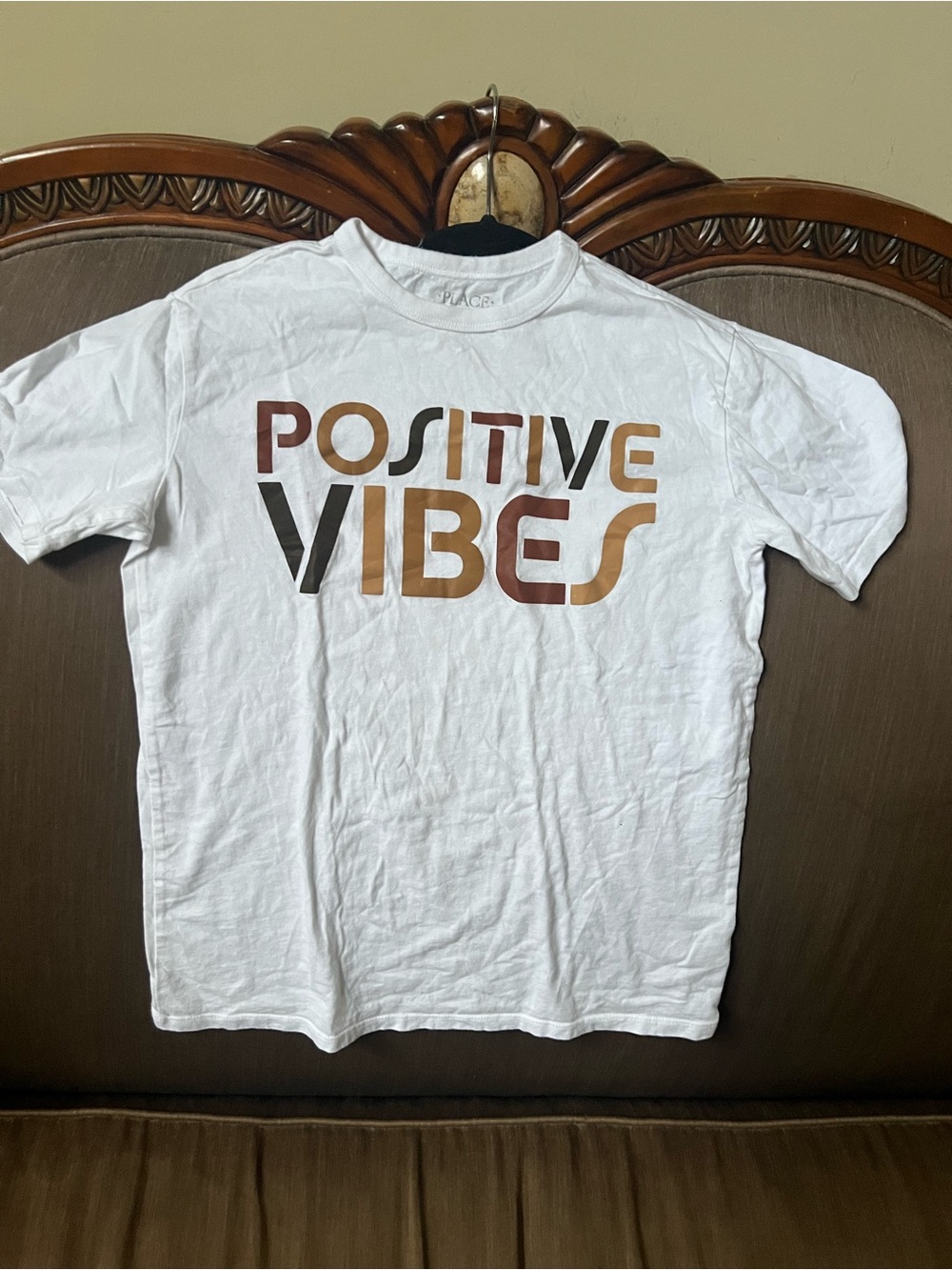 Place White 'Positive Vibes' Graphic Tee with Brown & Tan Lettering